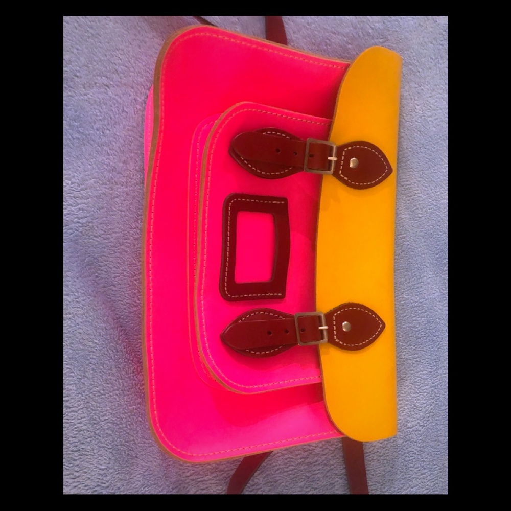 Uk Satchel Company neon pink, burgundy and yellow